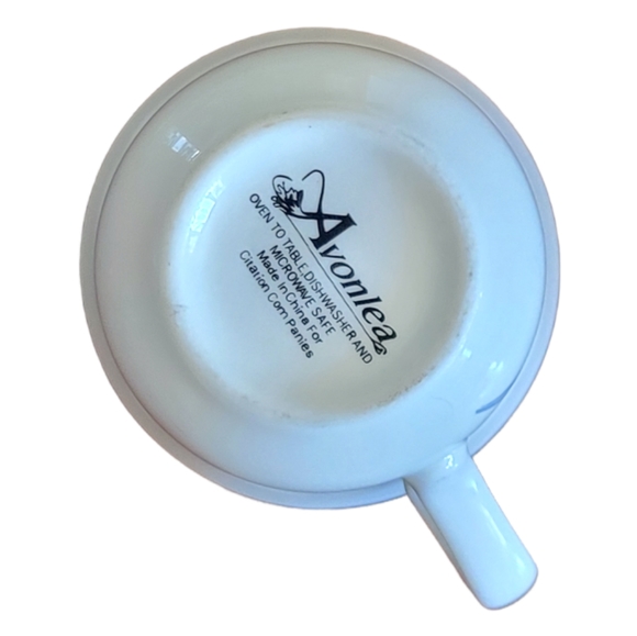 1 Vtg Flat Cup Avonlea Pink Yellow Flower Blue Leaves & Trim - Picture 3 of 4